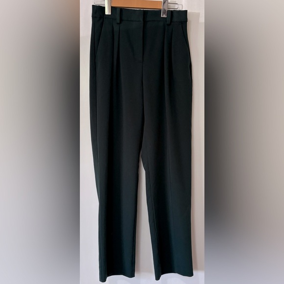 H&M| Dark Green High Waisted Pleated Wide-Leg Office Trousers Sz 4 - Picture 4 of 9